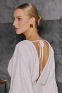 Toluca – ecru mini dress with sequins and feathers