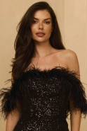 Titti - Black Sequin Mini Dress with Feather
