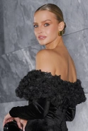 Vayana – black mini dress with floral embellishment