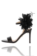 Brinley - Classic Black Stilettos with Matching Flower with Feathers