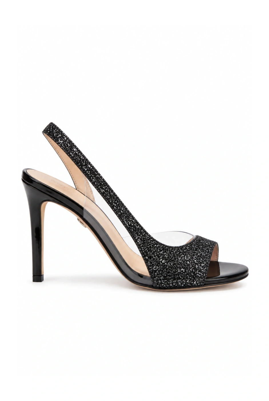 Valles - schwarze Glitzersandalen mit transparenten Details