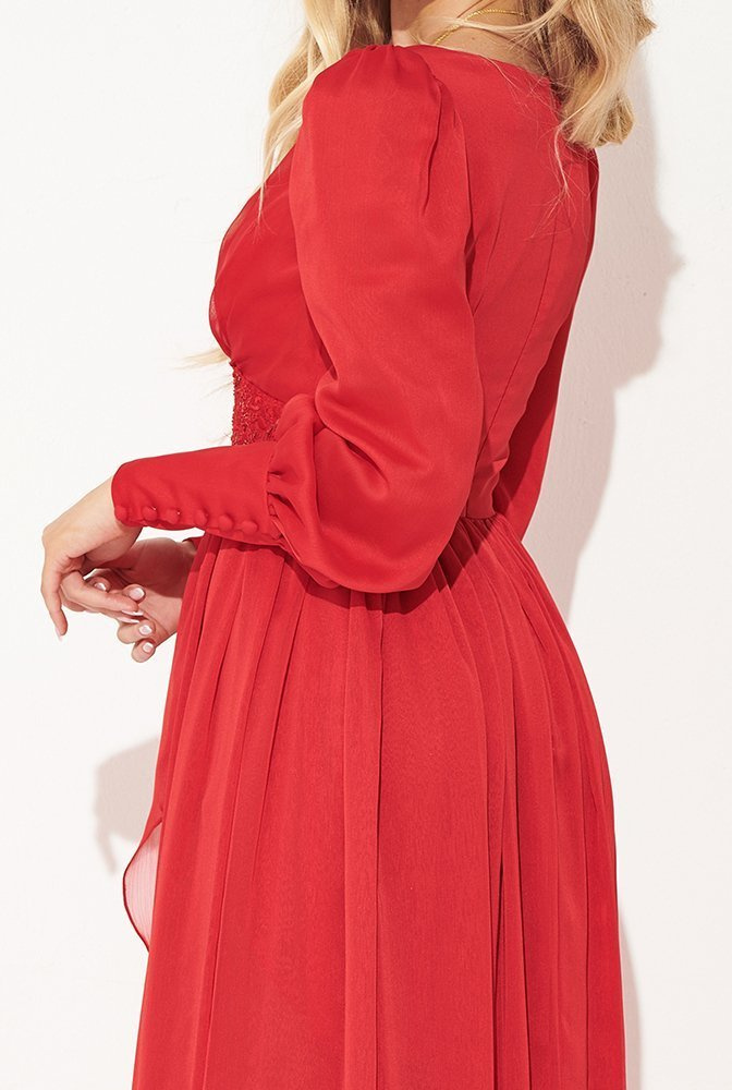 Pilar - red long dress with embroidery