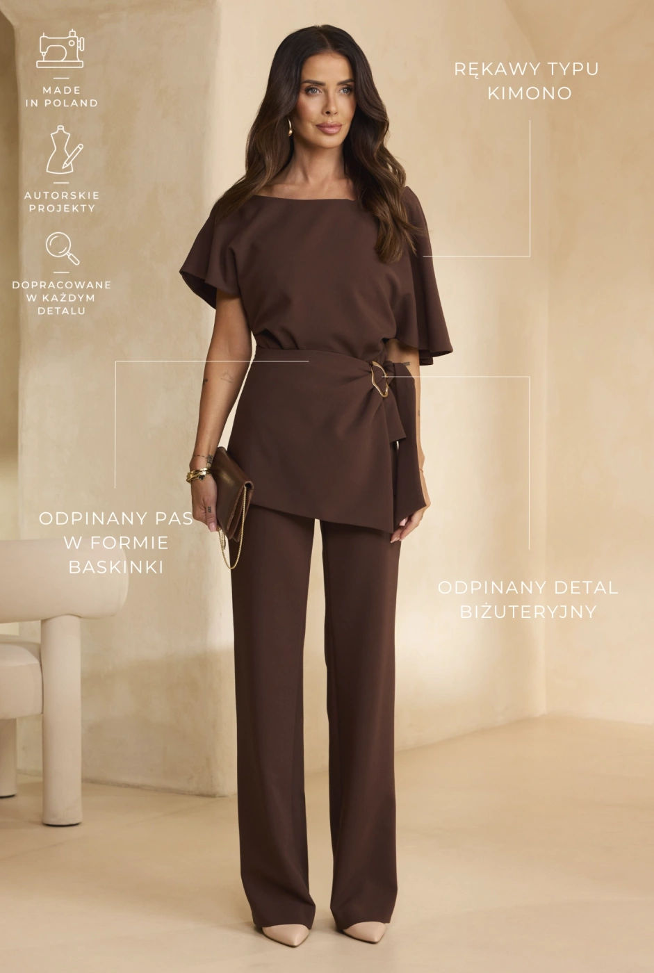 Padera – brown set: blouse + trousers