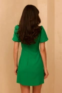 Node - Green mini dress in stretch fabric, with V neckline, buff sleeves and detachable brooch