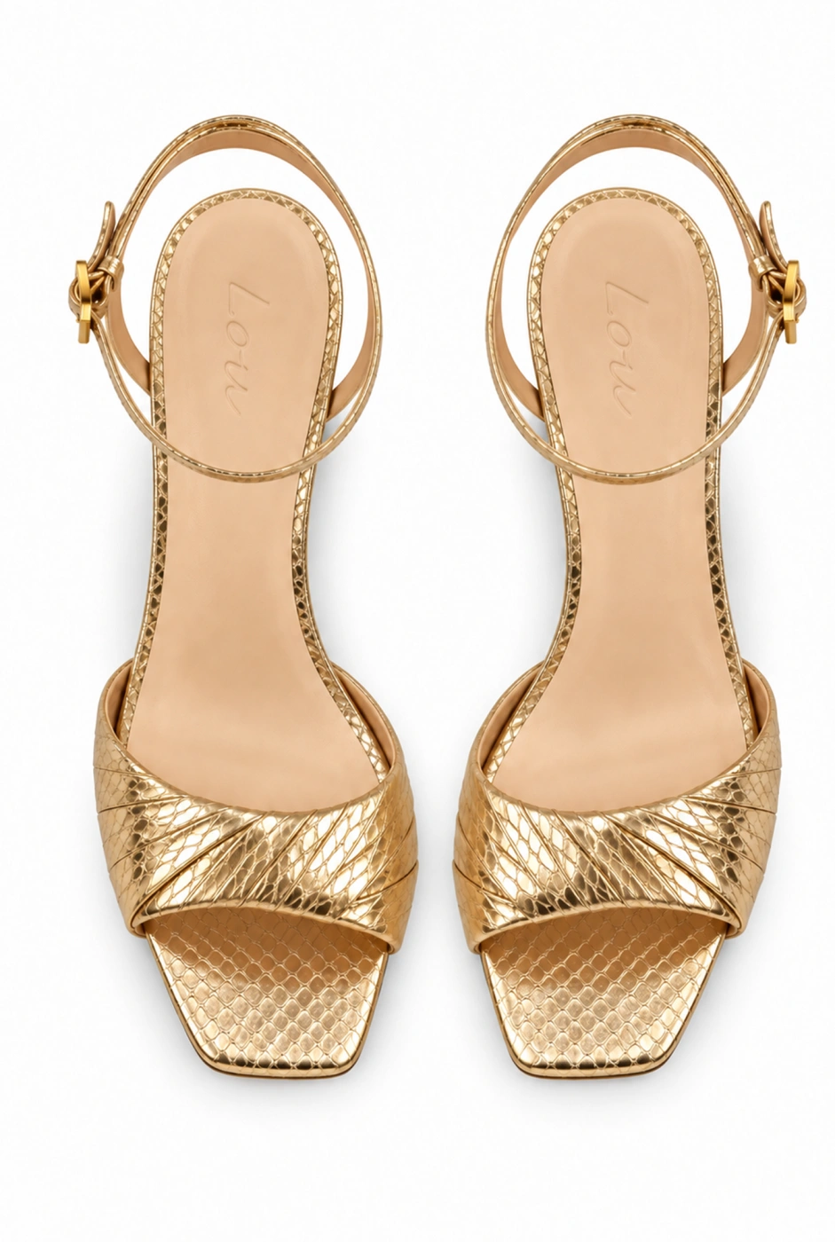 Dazzle – goldene Sandaletten mit schmalem Stilettoabsatz