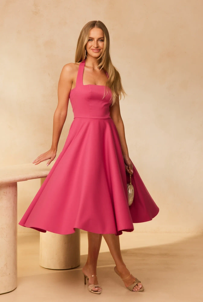 Albena – rosa Midi-Kleid mit Bindung am Hals