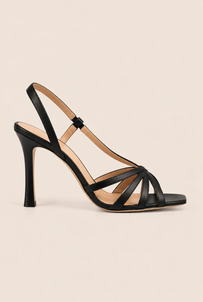 Amely - black narrow stiletto sandals with a square toe