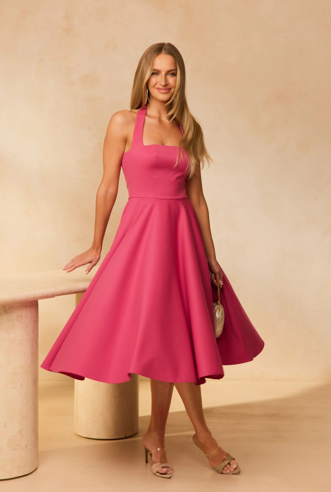 Albena – pink mini dress with neck tie