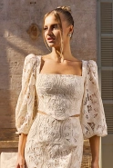 Manola - cream cotton openwork midi dress