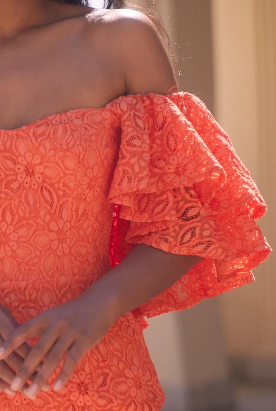 Sucre - Elegant mini lace dress in invigorating orange