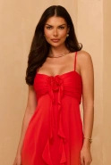 Nazani - Viscose Maxi Empire Dress with Adjustable Straps and Handmade Applique on the Bust