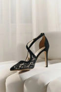 Chiari – black suede high heels with lace detail