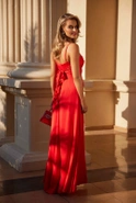 Nazani - Viscose Maxi Empire Dress with Adjustable Straps and Handmade Applique on the Bust