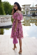 Lavinia - Midi dress in dirty pink with floral prints