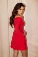 Blubell - rotes Kleid mit offenen Schultern und Reißverschluss