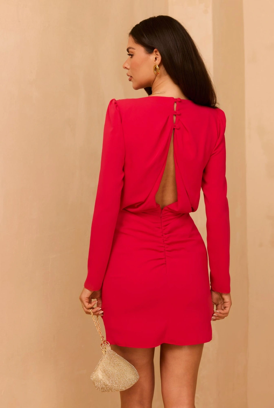 Haga - Rotes Mini-Abendkleid mit Büffeln und Netzausschnitt