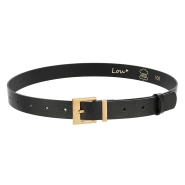 Charo Gürtel - Schwarzer Ledergürtel mit luxuriöser Goldschnalle und eingraviertem Lou-Logo