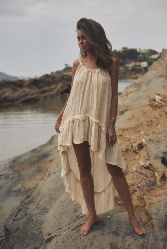 Bina - Boho beige Maxikleid